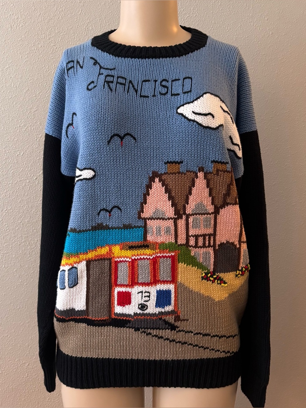 Vintage Peruvian Hand Knit San Francisco Novelty Sweater Made in Peru Medium
